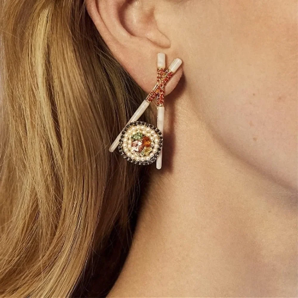 Rhinestone Chopsticks Sushi Drop Earrings - A Taste of Elegance! 🍣 NWT